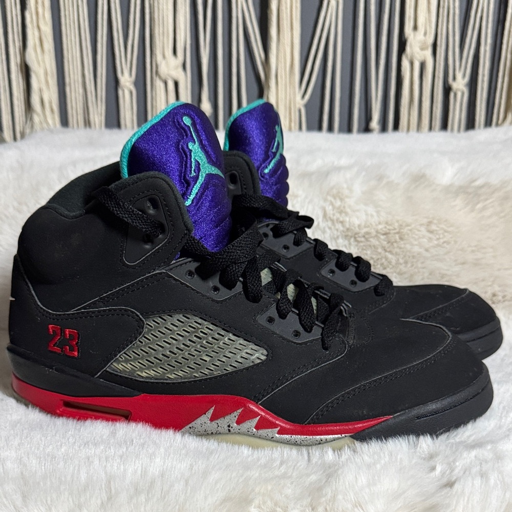 Nike air Jordan v grape Ice Black Sneakers with Red, purple and Teal Highlights